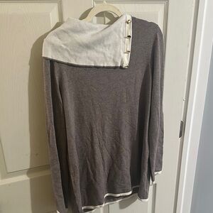 Ann Taylor Gray and Cream Cowl Neck Sweater